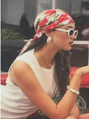 Zara- Hair scarf- Floral Red and Cream